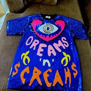 Blue Sequin Graphic Midi Dress